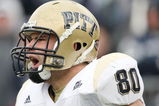 EAST HARTFORD, CT - DECEMBER 06:  Nate Byham #80 of the Pittsburgh Panthers celebrates his touchdown in the second half against the Connecticut Huskies on December 6, 2008 at Rentschler Field in East Hartford, Connecticut. The Panthers defeated the Huskies 34-10.  (Photo by Elsa/Getty Images)