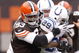 CLEVELAND - NOVEMBER 30: Louis Leonard #93 of the Cleveland Browns tackles Joseph Addai #29 of the Indianapolis Colts during a second quarter run on November 30, 2008 at Cleveland Browns Stadium in Cleveland, Ohio. (Photo by Gregory Shamus/Getty Images)