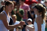 NEW YORK - SEPTEMBER 01:  Dinara Safina (L) of Russia shakes hands with Olivia Rogowska of Australia after Rogowska was defeated during day two of the 2009 U.S. Open at the USTA Billie Jean King National Tennis Center on September 1, 2009 in Flushing neighborhood of the Queens borough of New York City.  (Photo by Jim McIsaac/Getty Images)