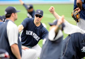 BALTIMORE - AUGUST 31:  Mark Teixeira #25 of the New York Yankees warms up before the game against the Baltimore Orioles at Camden Yards on August 31, 2009 in Baltimore, Maryland.  (Photo by Greg Fiume/Getty Images)