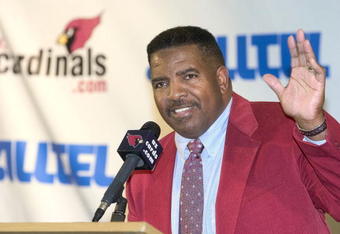 TEMPE, AZ - JANUARY 9:  Dennis Green is seen at a media conference after being hired by the Arizona Cardinals at the Cardinals training camp January 9, 2004 in Tempe, Arizona.  (Photo by Gary Williams/Getty Images)