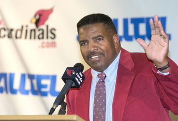 TEMPE, AZ - JANUARY 9:  Dennis Green is seen at a media conference after being hired by the Arizona Cardinals at the Cardinals training camp January 9, 2004 in Tempe, Arizona.  (Photo by Gary Williams/Getty Images)