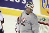 CALGARY, AB - AUGUST 24: A jovial goaltender Martin Brodeau during the second practice of the Team Canada Olympic Orientation Camp on August 24, 2009 at the Pengrowth Saddledome in Calgary, Alberta, Canada. (Photo by Mike Ridewood/Getty Images)