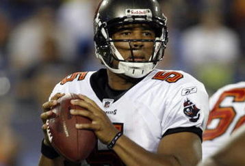 NASHVILLE, TN - AUGUST 15: Josh Freeman #5 of the Tampa Bay Buccaneers looks to pass against the Tennessee Titans during a preseason NFL game at LP Field on August 15, 2009 in Nashville, Tennessee. The Titans beat the Buccaneers 27-20. (Photo by Joe Murphy/Getty Images) 