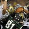 TAMPA, FL - OCTOBER 2: Linebacker Scott McKillop #40 and cornerback Aaron Berry #17 of the Pittsburgh Panthers break up a last-second, end zone pass to wire receiver Dontavia Bogan #81 of the University of South Florida Bulls at Raymond James Stadium on October 2, 2008 in Tampa, Florida. (Photo by Al Messerschmidt/Getty Images)