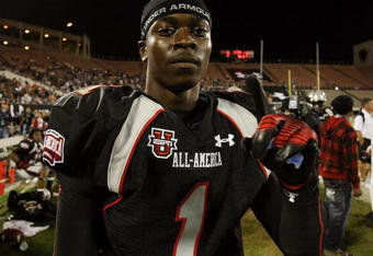 ORLANDO, FL - JANUARY 04:  Wide receiver Andre Debose #1 of the black team celebrates after his touchdown reception in the All America Under Armour Football Game at Florida Citrus Bowl on January 4, 2009 in Orlando, Florida.  (Photo by Doug Benc/Getty Images)