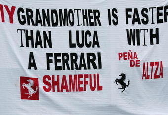 SPA FRANCORCHAMPS, BELGIUM - AUGUST 30:  Fans display a banner in relation to Luca Badoer of Italy and Ferrari before the Belgian Grand Prix at the Circuit of Spa Francorchamps on August 30, 2009 in Spa Francorchamps, Belgium.  (Photo by Ker Robertson/Getty Images)