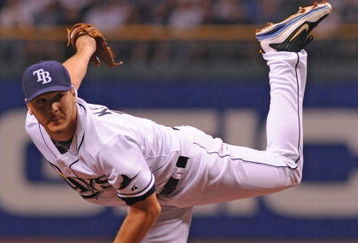 ST. PETERSBURG, FL - APRIL 13: Pitcher Scott Kazmir #19 of the Tampa Bay Rays starts against the New York Yankees on April 13, 2009 at Tropicana Field  in St. Petersburg, Florida.  (Photo by Al Messerschmidt/Getty Images) 