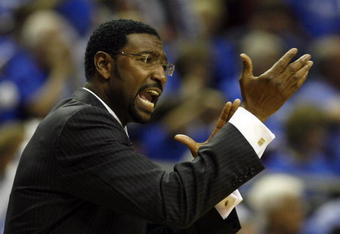 ORLANDO - APRIL 28: Head Coach Sam Mitchell of the Toronto Raptors directs his team against the Orlando Magic in Game Five of the Eastern Conference Quarterfinals during the 2008 NBA Playoffs at Amway Arena on April 28, 2008 in Orlando, Florida. NOTE TO USER: User expressly acknowledges and agrees that, by downloading and or using this photograph, User is consenting to the terms and conditions of the Getty Images License Agreement. (Photo by Eliot J. Schechter/Getty Images)