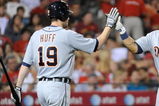 ANAHEIM, CA - AUGUST 25: Miguel Cabrera #24 of the Detroit Tigers celebrates his solo homerun with Aubrey Huff #19 to tie the game 3-3 during the fifth inning at Angel Stadium of Anaheim on August 25, 2009 in Anaheim, California.  (Photo by Harry How/Getty Images)
