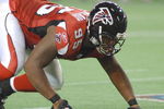 Atlanta Falcons  defensive tackle Jonathan Babineaux  at the 2005 American Bowl  Aug. 6    at the Tokyo Dome  in Japan.  The  Falcons defeated the Indianapolis  Colts 27 - 21.  (Photo by Al Messerschmidt/Getty Images)