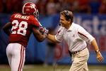 NEW ORLEANS - JANUARY 02:  Kick returner Javier Arenas #28 of the Alabama Crimson Tide celebrates with head coach Nick Saban after Arenas scored on a 73-yard punt return in the second quarter against the Utah Utes during the 75th Allstate Sugar Bowl at the Louisiana Superdome on January 2, 2009 in New Orleans, Louisiana.  (Photo by Chris Graythen/Getty Images)