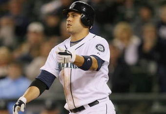SEATTLE - SEPTEMBER 25:  Matt Tuiasosopo #27 of the Seattle Mariners bats against the Los Angeles Angels of Anaheim during the game on September 25, 2008 at Safeco Field in Seattle, Washington. The Angels won 6-4. (Photo by Otto Greule Jr/Getty Images)