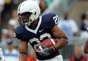 STATE COLLEGE, PA - SEPTEMBER 06:  Tailback Evan Royster #22 of the Penn State Nittany Lions runs the ball against the Oregon State Beavers at Beaver Stadium on September 6, 2008 in State College, Pennsylvania.  (Photo by Ronald Martinez/Getty Images)