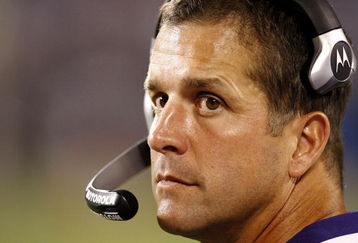 CHARLOTTE, NC - AUGUST 29: John Harbaugh, head coach of the Baltimore Ravens looks on from the sidelines during their preseason game against the Carolina Panthers at Bank of America Stadium on August 29, 2009 in Charlotte, North Carolina. (Photo by Streeter Lecka/Getty Images)