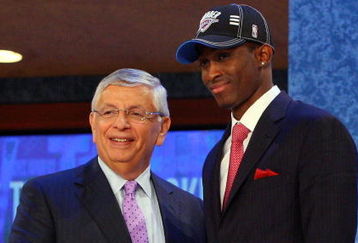 NEW YORK - JUNE 25:  NBA Commissioner David Stern poses for a photograph with the twenty fifth overall draft pick by the Oklahoma City Thunder,  Rodrigue Beaubois during the 2009 NBA Draft at the Wamu Theatre at Madison Square Garden June 25, 2009 in New York City. NOTE TO USER: User expressly acknowledges and agrees that, by downloading and/or using this Photograph, User is consenting to the terms and conditions of the Getty Images License Agreement.  (Photo by Jim McIsaac/Getty Images)
