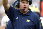 SOUTH BEND, IN - SEPTEMBER 13: Head coach Rich Rodriguez of the Michigan Wolverines yells from the sideline in the first quarter while playing the Notre Dame Fighting Irishon September 13, 2008 at Notre Dame Stadium in South Bend, Indiana. Notre Dame won the game 35-17. (Photo by Gregory Shamus/Getty Images)