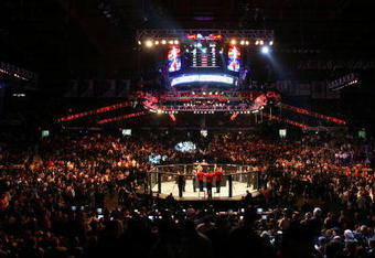 CHICAGO- OCTOBER 25:  People attend the UFC 90 at UFC's Ultimate Fight Night at Allstate Arena on October 25, 2008 in Chicago, Illinois. (Photo by Tasos Katopodis/Getty Images)