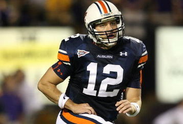 AUBURN, AL - SEPTEMBER 20:  Quarterback Chris Todd #12 of the Auburn Tigers gets up after being hit while taking on the LSU Tigers at Jordan-Hare Stadium on September 20, 2008 in Auburn, Alabama. LSU defeated Auburn 26-21.  (Photo by Doug Benc/Getty Images)