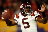 MIAMI - JANUARY 01:  Tyrod Taylor #5 of the Virginia Tech Hokies passes during the FedEx Orange Bowl against the Cincinnati Bearcats at Dolphin Stadium on January 1, 2009 in Miami, Florida.  (Photo by Streeter Lecka/Getty Images)