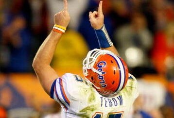 MIAMI - JANUARY 08:  Tim Tebow #15 of the Florida Gators celebrates after he threw a 4-yard touchdown to David Nelson #83 in the fourth quarter against the Oklahoma Sooners during the FedEx BCS National Championship game at Dolphin Stadium on January 8, 2009 in Miami, Florida. FLorida won 24-17. (Photo by Marc Serota/Getty Images)
