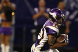 MINNEAPOLIS, MN - AUGUST 21: Wide receiver Percy Harvin #12 of the Minnesota Vikings runs with the football against the Kansas City Chiefs at Hubert H. Humphrey Metrodome on August 21, 2009 in Minneapolis, Minnesota. The Vikings defeated the Chiefs 17-13. (Photo by Scott Boehm/Getty Images)