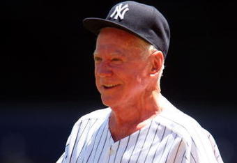 NEW YORK - JULY 19:  New York Yankees Hall of Famer Whitey Ford looks on during the teams 63rd Old Timers Day before the game against the Detroit Tigers on July 19, 2009 at Yankee Stadium in the Bronx borough of New York City.  (Photo by Jim McIsaac/Getty Images)
