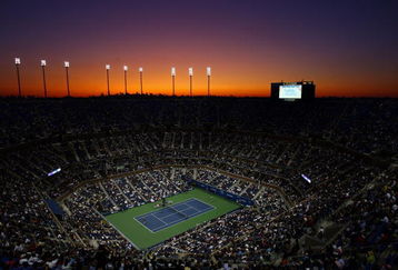 NEW YORK - SEPTEMBER 01: The sunsets over Arthur Ashe Stadium as Maria Sharapova of Russia takes on Tsvetana Pironkova of Bulgaria during day two of the 2009 U.S. Open at the USTA Billie Jean King National Tennis Center on September 1, 2009 in Flushing neighborhood of the Queens borough of New York City.  (Photo by Julian Finney/Getty Images)