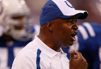 INDIANAPOLIS, IN - AUGUST 14: Head coach Jim Caldwell of the Indianapolis Colts yells from the sidelines in the first half  against the Minnesota Vikings at Lucas Oil Stadium on August 14, 2009 in Indianapolis, Indiana. (Photo by Scott Boehm/Getty Images)