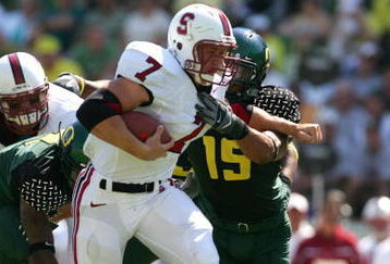 EUGENE, OR - SEPTEMBER 2:  Running back Toby Gerhart #7 of the Stanford Cardinal runs with the ball during the game against the Oregon Ducks on September 2, 2006 at Autzen Stadium in Eugene, Oregon. The Ducks won 48-10.  (Photo by Jonathan Ferrey/Getty Images)