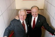 LIVERPOOL, UNITED KINGDOM - FEBRUARY 06:  American businessmen George Gillett (L) and Tom Hicks pose inside the players tunnel after their takeover of Liverpool Football Club on February 6, 2007, in Liverpool, England. Gillett and  Hicks have reached a deal, thought to be worth GBP470m, to buy the football club. (Photo by Peter Byrne - Pool/Getty Images)