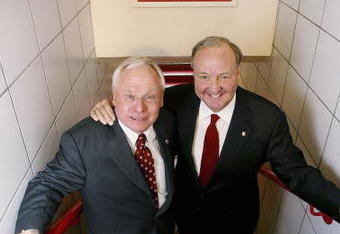 LIVERPOOL, UNITED KINGDOM - FEBRUARY 06:  American businessmen George Gillett (L) and Tom Hicks pose inside the players tunnel after their takeover of Liverpool Football Club on February 6, 2007, in Liverpool, England. Gillett and  Hicks have reached a deal, thought to be worth GBP470m, to buy the football club. (Photo by Peter Byrne - Pool/Getty Images)