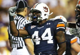 AUBURN, AL - SEPTEMBER 20:  Running back Danny McCray #44 of the Auburn Tigers celebrates after scoring a touchdown while taking on the LSU Tigers at Jordan-Hare Stadium on September 20, 2008 in Auburn, Alabama. LSU defeated Auburn 26-21.  (Photo by Doug Benc/Getty Images)