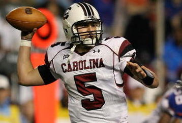 GAINESVILLE, FL - NOVEMBER 15:  Quarterback Stephen Garcia #5 of the South Carolina Gamecocks throws a pass while taking on the Florida Gators at Ben Hill Griffin Stadium on November 15, 2008 in Gainesville, Florida. Florida defeated South Carolina 56-6.  (Photo by Doug Benc/Getty Images)