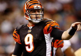 NEW ORLEANS - AUGUST 14:  Quarterback Carson Palmer #9 of the Cincinnati Bengals gestures during action against the New Orleans Saints in a preseason game on August 14, 2009 at the Superdome in New Orleans, Louisiana. (Photo by Chris Graythen/Getty Images)
