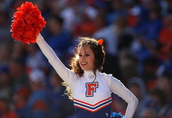 GAINESVILLE, FL - NOVEMBER 22: A Florida Gator cheerleader performs during the game against the Citadel Bulldogs at Ben Hill Griffin Stadium on November 22, 2008 in Gainesville, Florida.  (Photo by Sam Greenwood/Getty Images)