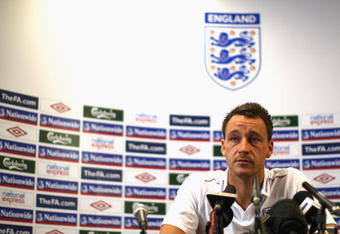 ST ALBANS, ENGLAND - SEPTEMBER 04:  England  captain John Terry at the England team training  press conference at London Colney on September 4, 2009 in St Albans, England.  (Photo by Mark Thompson/Getty Images)