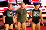 LAS VEGAS - AUGUST 24:  (L-R) Wrestlers Ted DiBiase, Randy Orton and Cody Rhodes appear during the WWE Monday Night Raw show at the Thomas & Mack Center August 24, 2009 in Las Vegas, Nevada.  (Photo by Ethan Miller/Getty Images)