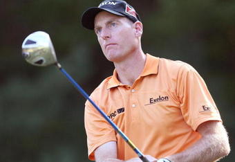 NORTON, MA - SEPTEMBER 4:  Jim Furyk  hits a tee shot during the first round of the Deutsche Bank Championship held at TPC Boston on September 4, 2009 in Norton, Massachusetts. (Photo by Jim Rogash/Getty Images)