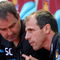 LONDON, ENGLAND - AUGUST 23: Gianfranco Zola Manager of West Ham United holds a golf ball whilst talking with Steve Clarke during the Barclays Premier League match between West Ham United and Tottenham Hotspur at Upton Park on August 23, 2009 in London, England. (Photo by Phil Cole/Getty Images)