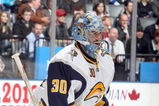 TORONTO - APRIL 8:  Ryan Miller #30 of the Buffalo Sabres guards the net against the Toronto Maple Leafs during their NHL game at the Air Canada Centre on April 8, 2009 in Toronto, Ontario. (Photo by: Dave Sandford/Getty Images)