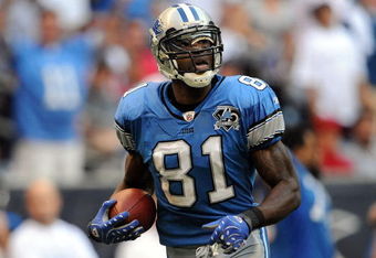 HOUSTON - OCTOBER 19:  Wide receiver Calvin Johnson #81 of the Detroit Lions makes a touchdown pass reception against the Houston Texans at Reliant Stadium on October 19, 2008 in Houston, Texas.  (Photo by Ronald Martinez/Getty Images)