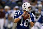 INDIANAPOLIS, IN - AUGUST 20: Quarterback Peyton Manning #18 of the Indianapolis Colts drops back to pass the football against the Philadelphia Eagles at Lucas Oil Stadium on August 20, 2009 in Indianapolis, Indiana. (Photo by Scott Boehm/Getty Images)