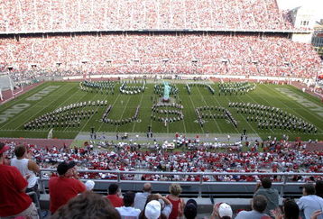 COLUMBUS, OH - SEPTEMBER 11:  The Ohio State and Marshall marching bands perform a tribute to September 11, 2001 during halftime of the game between the Ohio State Buckeyes andthe Marshall Thundering Herd on September 11, 2004 at Ohio Stadium in Columbus, Ohio.  Ohio State defeated Marshall 24-21.   (Photo by David Maxwell/Getty Images)