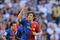 MADRID, SPAIN - MAY 02: Carles Puyol of Barcelona celebrates after scoring his team's third goal during the La Liga match between Real Madrid and Barcelona at the Santiago Bernabeu stadium on May 2, 2009 in Madrid, Spain. (Photo by Denis Doyle/Getty Images)