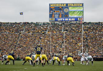 ANN ARBOR, MI - OCTOBER 25:  Steven Threet #10 of the Michigan Wolverines lines up for a play during the game against the Michigan State Spartans on October 25, 2008 at Michigan Stadium in Ann Arbor, Michigan. Michigan State won the game 35-21. (Photo by Gregory Shamus/Getty Images)