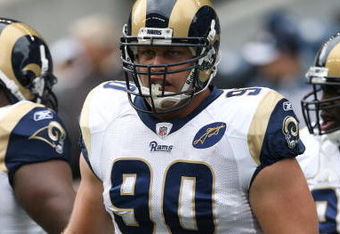 SEATTLE - SEPTEMBER 21:  Adam Carriker #90 of the St. Louis Rams looks on before the game against the Seattle Seahawks on September 21, 2008 at Qwest Field in Seattle, Washington. (Photo by Otto Greule Jr/Getty Images) 