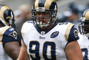 SEATTLE - SEPTEMBER 21:  Adam Carriker #90 of the St. Louis Rams looks on before the game against the Seattle Seahawks on September 21, 2008 at Qwest Field in Seattle, Washington. (Photo by Otto Greule Jr/Getty Images) 