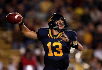 BERKELEY, CA - SEPTEMBER 05:  Kevin Riley #13 of the California Golden Bears throws the ball during their game against the Maryland Terrapins at California Memorial Stadium on September 5, 2009 in Berkeley, California.  (Photo by Ezra Shaw/Getty Images)