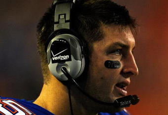 GAINESVILLE, FL - SEPTEMBER 05:  Tim Tebow #15 of the Florida Gators watches the action during the game against the Charleston Southern Buccaneers at Ben Hill Griffin Stadium on September 5, 2009 in Gainesville, Florida.  (Photo by Sam Greenwood/Getty Images)